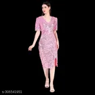 Velvet Embellished Dress for Women (Pink, XS)