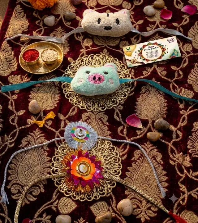 Fabric Rakhi, Pack of 4 (Multicolor, Free)