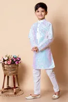 Dupion Silk Embellished Kurta with Payjama for Boys, White 
