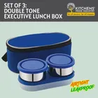 Dual Tone Lunch Box With 2 Steel Containers, 1 Plastic Chapati Box And 1 Bag