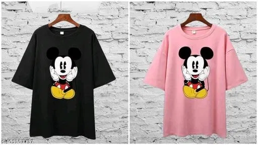 Cotton Blend T-shirt for Women, Pink & Black, Pack of 2 (S)