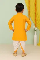Cotton Blend Printed Kurta & Paints Set for Boys , Yellow 