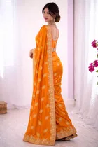 Bollywood Organza Satin Embroidered Saree for Women 