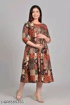 Rayon Printed Anarkali Kurti for Women, Brown 
