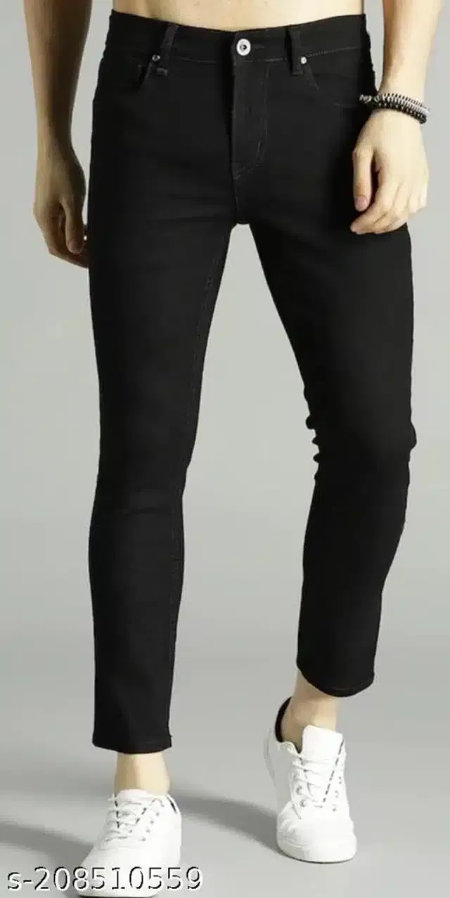 Cotton Jeans for Men (Black, 34)