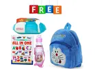 Combo of Fabric School Bag, Water Bottle, Lunch Box with All in One Book for Kids 