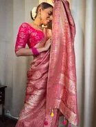 Litchi Silk Woven Design Saree for Women, Pink 