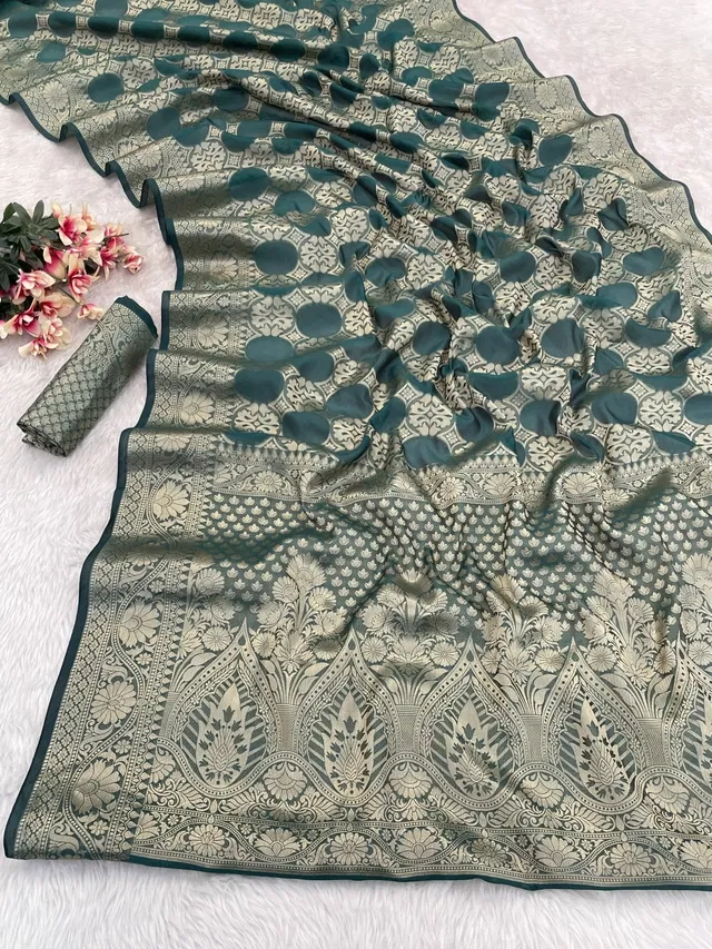 Organza Zari Woven Saree for Women (Green, 6.3 m)