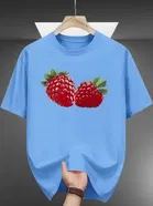 Polyester Printed Half Sleeves T-Shirts For Men, Light Blue 