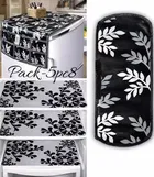Krishna 1 Fridge Top Cover with 1 Handle Cover & 3 Placemat, Set of 5, Black