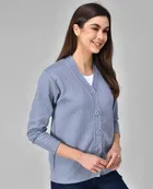 Woolen V-Neck Cardigan Full Sleeve Button-Up Winter Sweater 