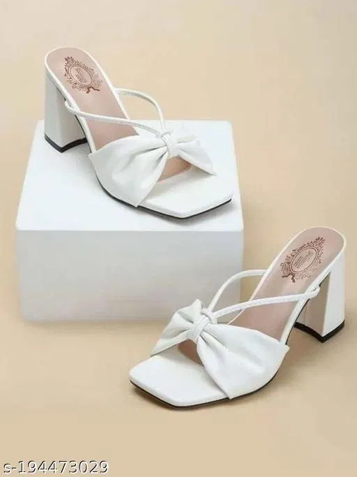 Shoetopia White Synthetic Block Heel Square Toe Sandals (IND-3)