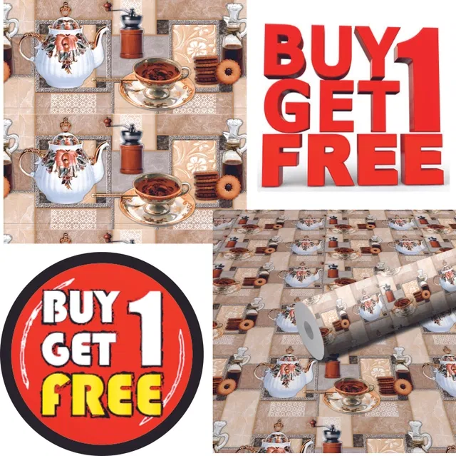 Vinyl Waterproof Wallpaper Roll for Kitchen Wall (Multicolor, 1 m) (Pack of 2)