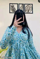 Rayon Printed Short Kurti for Women, Sky Blue 
