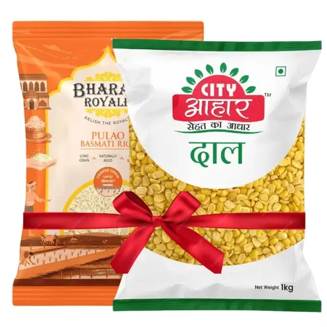 Bharat Royale Pulao Basmati Rice 1 kg + City Aahar Moong Dhuli 1 kg