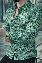 Lycra Geometric Print Shirt for Men, Green 