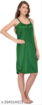 Satin Solid Nightdress for Women, Green & Dark Pink, Pack of 2 