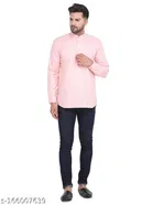 Cotton Blend Solid Short Kurta for Men 