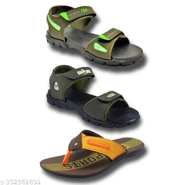 Sandals with Flipflop for Men (Multicolor, 7) (Pack of 3)