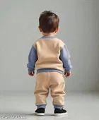 Hosiery Cotton Printed Clothing Set for Kids, Blue & Beige 