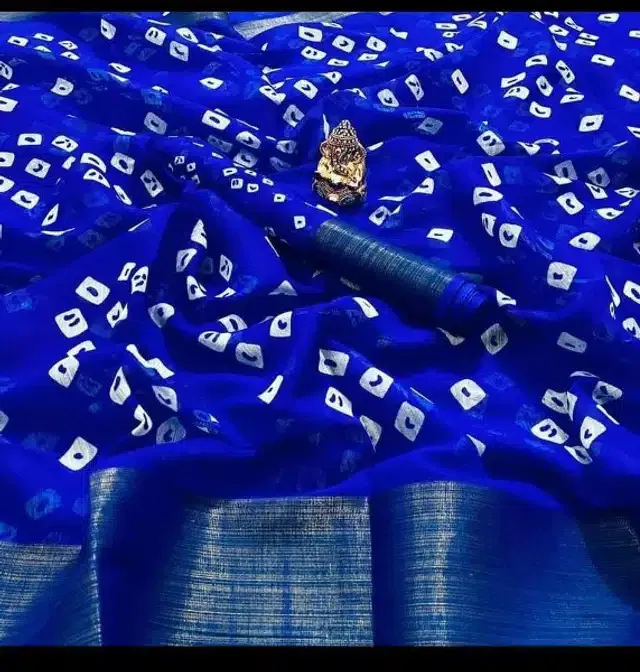 Women's Printed Saree with Unstitched Blouse (Blue, 6.0 m)