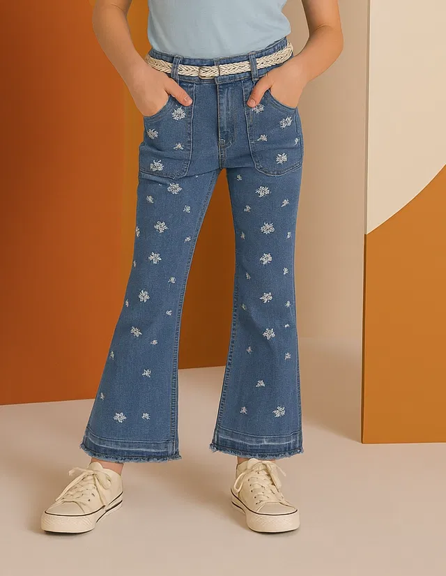 Wide Bottom fit  Jeans for Girls (Blue, 14-16 Years)