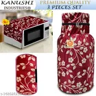KANUSHI Industries® Washable Cotton 1 Piece Lpg Gas Cylinder Cover+1 Pc Microwave Cover+1 Pc Handle Cover 