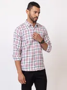Cotton Blend Checkered Shirt for Men, White 