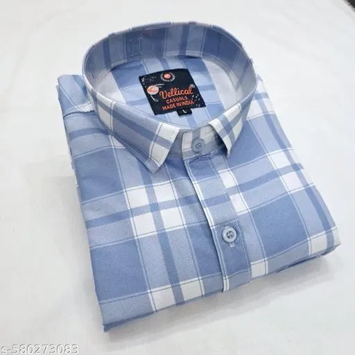 Cotton Blend Checkred Shirt for Men, Sky Blue (XXL)