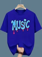 Polyester Printed Half Sleeves T-Shirts For Men, Blue 