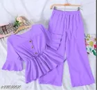 Polyester Solid Clothing Set for Girls, Purple 