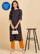 Crepe Block Print Women's Kurta with Pant Set 