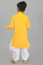 Cotton Printed Kurta with Dhoti for Boys, Yellow & White 