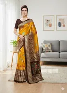 Art Silk Printed Saree for Women, Mustard 