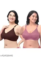 Hosiery Solid Bras for Women, Brown & Pink, Pack of 2 