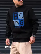 Fleece Printed Sweatshirt for Men, Black (M)