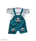 Dungaree Set with T-Shirt for Newborn Baby Boy (White & Blue, 3-6 Months)