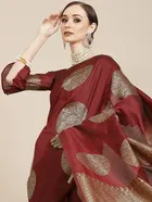 Litchi Silk Zari Woven Saree for Women, Maroon 