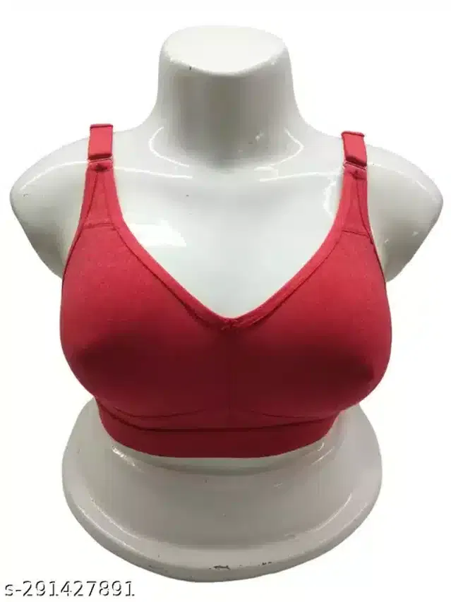 Cotton Solid Bra for Women (Red, 38)