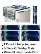 Knit Printed Fridge 6 Pcs Mat with 2 Pcs Handle & Top Cover 
