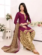 Floral Print Crepe Unstitched Suits Fabric for Women, Purple 