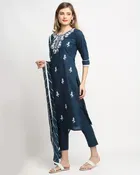 Cotton Cambric Embroidered Kurta Set for Women 