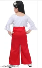 Cotton Three-Quarter Sleeve Round Neck Top and Pant Set for Girls 