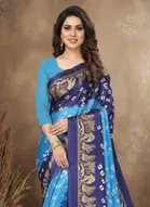 Art Silk Printed Saree for Women, Blue 