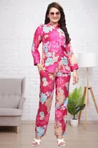 Cotton Blend Printed Co-ord Set for Women (Pink, S)
