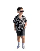 Cotton Blend Printed Shirt For Boys, Black 