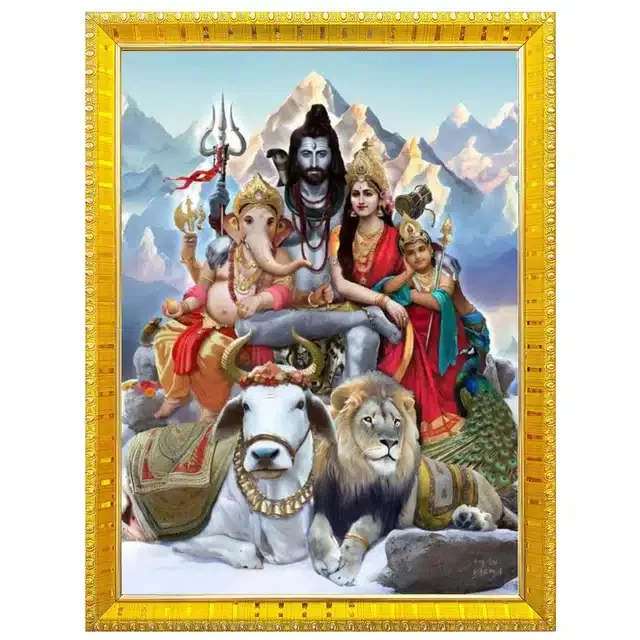 Shiva Parvati Idol Wall Photo Frame (Multicolor, 5x7 Inches)