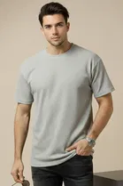 Polyester Round Neck T-shirt for Men, Grey 