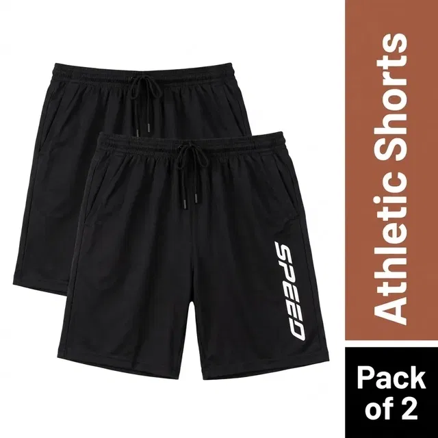 Polycotton Athletic Shorts for Men, Combo Pack of 2, Black, XL