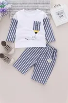 Cotton Blend Printed Clothing Set for Kids, White & Blue 